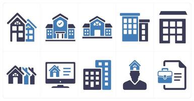 A set of 10 Real Estate icons as residential flats, checking real estate, mansion vector