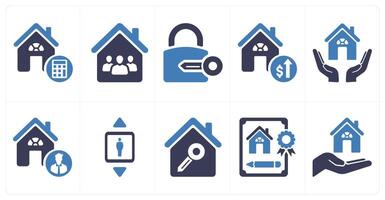 A set of 10 Real Estate icons as property budget, family home, lock and key vector