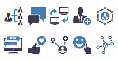 A set of 10 social icons as group admin, comment, network share vector