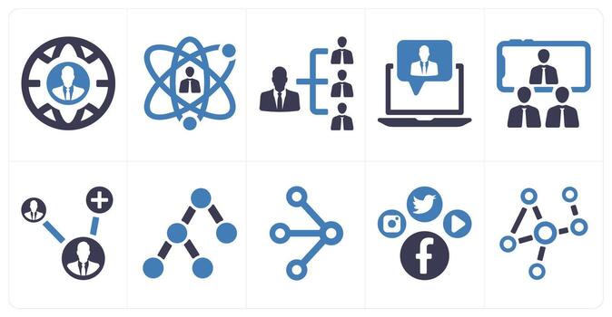A set of 10 social icons as user profile, user network, group admin vector