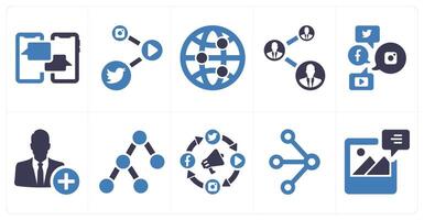 A set of 10 social icons as chatting, social media link, network connection vector