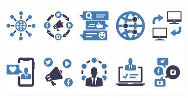 A set of 10 social icons as share link, broadcast media, survey vector