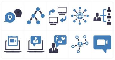 A set of 10 social icons as location notification, link, network share vector