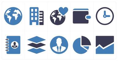 A set of 10 ui icons as world, building, favorite location vector