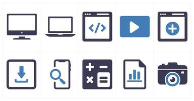 A set of 10 ui icons as monitor, laptop, coding vector
