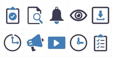 A set of 10 ui icons as done list, search document, notification vector