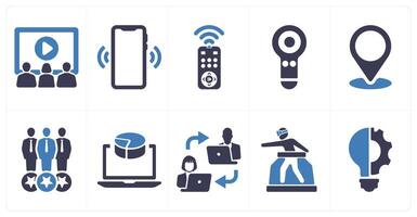 A set of 10 Virtual Reality icons as cinema room, sensor, remote access vector