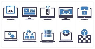 A set of 10 Virtual Reality icons as interface, content, control devices vector