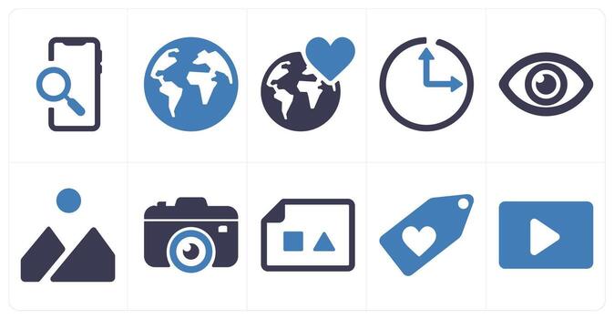 A set of 10 ui icons as mobile search, world, favorite location vector
