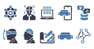 A set of 10 Virtual Reality icons as framework, head tracking, software vector
