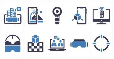 A set of 10 Virtual Reality icons as vr application, controllers, 3d display vector