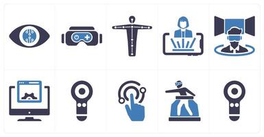 A set of 10 Virtual Reality icons as smart lenses, vr gaming, motion tracking vector