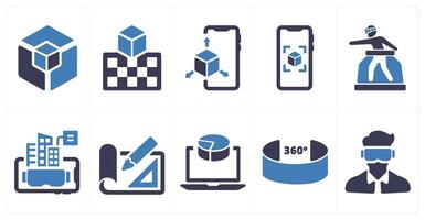 A set of 10 Virtual Reality icons as 3d model, vr projection, 3d display vector