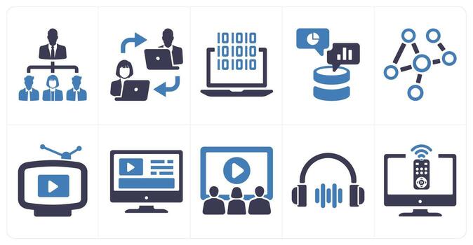 A set of 10 Virtual Reality icons as social network, communication, software vector