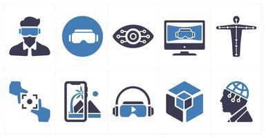A set of 10 Virtual Reality icons as oculus vr, emotion, cyber eye vision vector