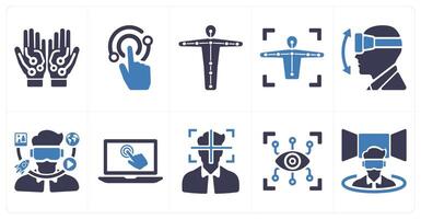 A set of 10 Virtual Reality icons as wired gloves, interaction, motion tracking vector