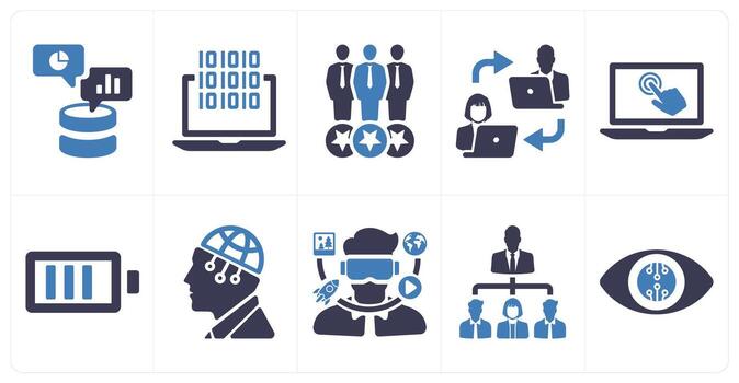 A set of 10 Virtual Reality icons as data, software, consumers vector