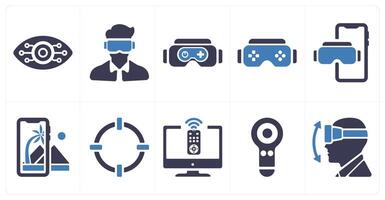 A set of 10 Virtual Reality icons as cyber eye vision, oculus vr, vr gaming vector