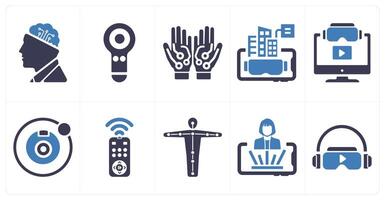 A set of 10 Virtual Reality icons as artificial intelligence, controller, wired gloves vector