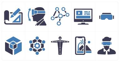 A set of 10 Virtual Reality icons as projection mapping, vr movements, interaction vector