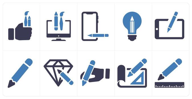A set of 10 web marketing icons as painting tools, custom design, draw vector