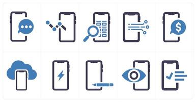 A set of 10 web marketing icons as mobile chat, mobile graph, mobile search vector