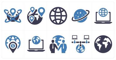 A set of 10 web marketing icons as global location, location, world vector