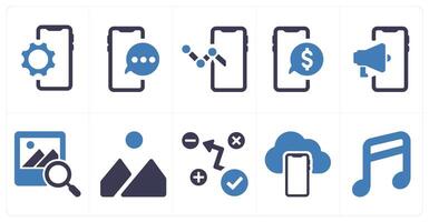 A set of 10 web marketing icons as mobile settings, mobile chat, mobile graph vector