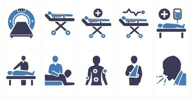 A set of 10 medical icons as computer tomography, stretcher, medical treatment vector