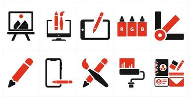 A set of 10 design and creativity icons as painting, custom design, sketch vector