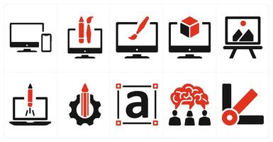 A set of 10 design and creativity icons as responsive, custom design, 3d vector