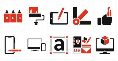 A set of 10 design and creativity icons as rgb, brush, sketch vector