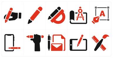 A set of 10 design and creativity icons as writing, pencil, geometry vector