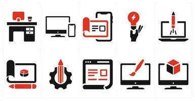 A set of 10 design and creativity icons as office desc, responsive, user details vector