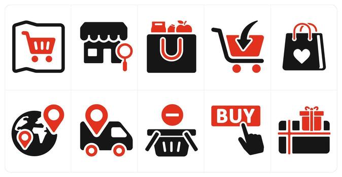 A set of 10 ecommerce icons as store address, search store, cart items vector