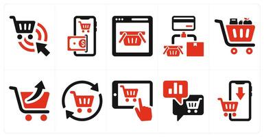 A set of 10 ecommerce icons as locate cart, mobile cart payment, online cart vector