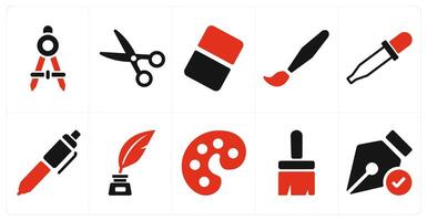A set of 10 editing tools icons as compass, scissors, eraser vector