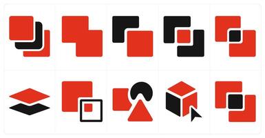 A set of 10 editing tools icons as layers, weld, subtract vector
