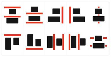A set of 10 editing tools icons as top align, bottom align, right align vector