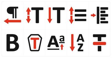A set of 10 editing tools icons as paragraph alignment, text size, vertical type vector
