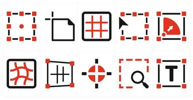 A set of 10 editing tools icons as transform, text area, grid vector