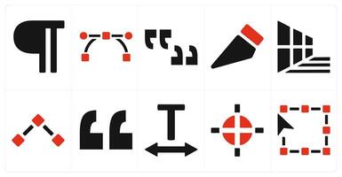 A set of 10 editing tools icons as paragraph, bezier, quotes vector