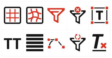 A set of 10 editing tools icons as grid, mesh, filter vector