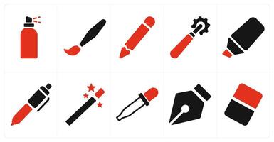 A set of 10 editing tools icons as spray, paint brush, pencil vector