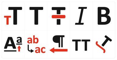 A set of 10 editing tools icons as text size, text, line through, italic vector