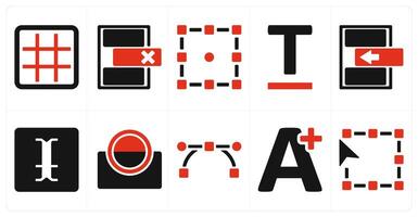 A set of 10 editing tools icons as grid, delete row, transform vector
