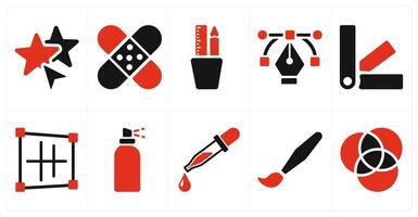 A set of 10 editing tools icons as selection tool, patch tool, creativity vector