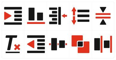 A set of 10 editing tools icons as right indent, bottom align, left align vector