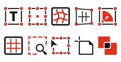 A set of 10 editing tools icons as text area, transform, mesh vector