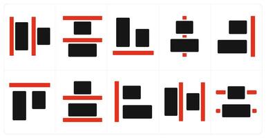 A set of 10 editing tools icons as left align, top align, bottom align vector